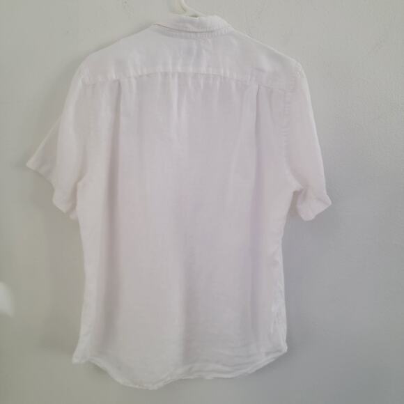 Lacoste Linen Short Sleeve Casual Button Down Cream White Sz Large Logo Beachy - Picture 2 of 16